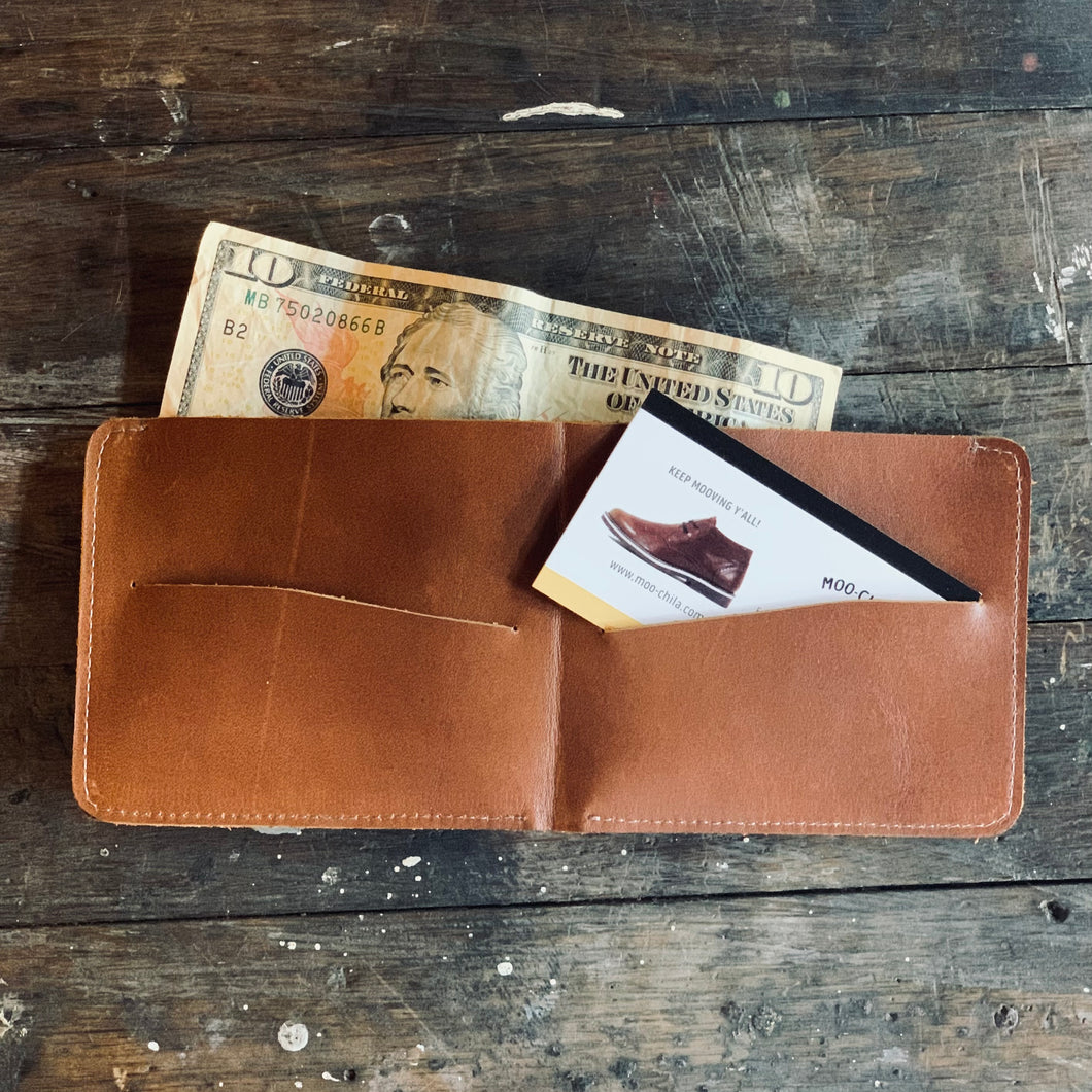 Leather Wallet - Simple Billfold - COGNAC BROWN