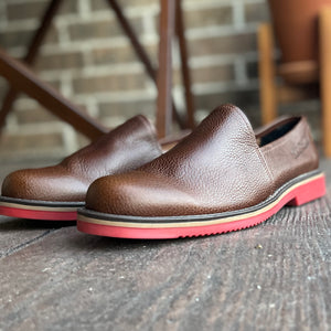 * Leather Footwear - Slip On Shoes - Brown w/ Red Soles